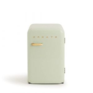CREATE / RÉTRO FRIGO 83.5 ARGENT/Réfrigérateur vert pastel avec poignée en bois / 98W, basse consommation, 2 étagères, régulateur de température, porte-bouteilles, 56x54x84cm. (CREATE, neuf)