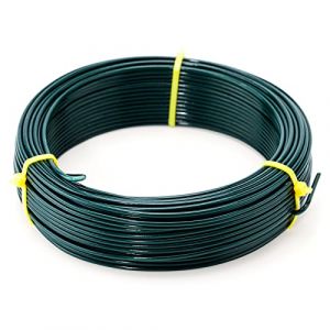 KINGLAKE 2mm 30.5 m Fil de Fer Plastifié, Ligature d'Arbre Cravate Torsadée de Plante de Jardin pour Le Support d'Arbre, Vert Foncé (JH Gardening, neuf)