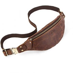 Contacts Sacoche de Ceinture Cuir Vintage Homme Femme Sac Banane avec Ceinture Réglable Pochette Ventrale pour Sport Voyages Travail Festival,Foncé Marron (Contacts Wallet, neuf)