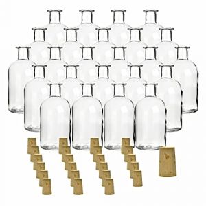 gouveo Lot de 24 bouteilles d'apothicaire en verre de 250 ml avec bouchon en liège – Bouteille ronde à remplir – Bouteille d'apothicaire vide pour liqueur, huile, vinaigre (AFRT250SKE) (flaschendiscount, neuf)