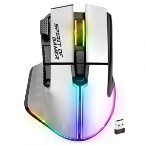 Spirit Of Gamer - Pro M5, Souris Gamer sans Fil RGB pour PC, 8 Boutons Programmables Dont 1 Rapid Fire, Connexion Bluetooth & 2,4 GHz, Autonomie Longue Dur&eacute;e 90h, Gaming Mouse RGB Ergonomique, Blanc (SOLIS HOLDING, neuf)