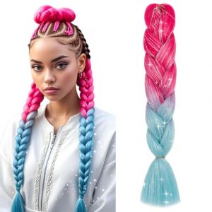 S-noilite Extensions de cheveux tressés Jumbo Brading Hair arc-en-ciel, postiche tressé coloré pour tresses Box Twist, 60 cm, 1 pièce, cheveux au crochet,Rouge Pêche à Bleu Clair avec Guirlandes (EU Fancy Activestyle, neuf)