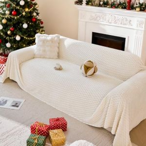 Royhom Housse de Canap&eacute; d'angle, Housse Canap&eacute; 2 Places, Protection Canape Douce, Protege Canape Angle avec Base Antid&eacute;rapante(Duveteuse Beige Blanc, 180x260 cm) (Royhom Europe, neuf)