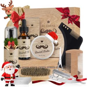 Kit Barbe Homme 10pcs - Bledras Kit de Soin Barbe Homme Complet-Shampoing, Huile Barbe, Baume, Rasoir Coupe Choux, Ciseaux, Peigne, Brosse, Pochoir, Sac - Coffret Cadeaux Hommes Original Cadeau No&euml;l (Bedoira, neuf)