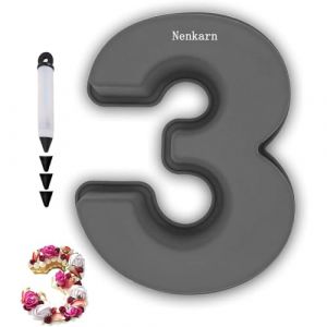 Nenkarn Moule a Gateau Chiffre 3, Moule Number Cake, 25cm Moules Chiffre Cake pour la Pâtisserie, les Anniversaires et les Fêtes, sans BPA, Antiadhésif (Nanxiao Store, neuf)