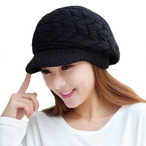 Tuopuda® Femme Hiver Chapeau Fille Tricoté Bonnet Béret Casquette/Bonnet Oreilles De Chat Chanvre Fleurs Bonnet Noir (GHF-Direct, neuf)