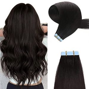 YILITE Extension Adhesive Cheveux Naturel 55cm 20pcs Noir Naturel Extension Cheveux Naturel Adhesif 22 Pouces 50g Tape In Hair Extensions Human Hair (55cm #1b Noir Naturel） (YILITE, neuf)
