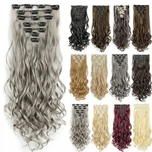 IMISSU 7 pièces ensemble Clip long bouclé dans les extensions de cheveux naturel 16 clips extension de cheveux pleine tête postiche (Gris) (ManYuHao, neuf)