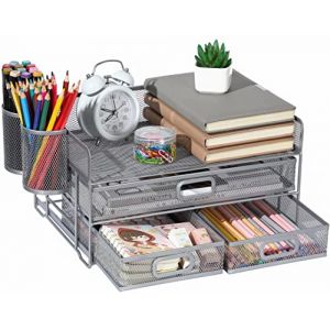 Vikmyer Organisateur de Bureau à 3 Plateaux Avec Tiroir, Mah Fournitures Porte-plateau de Documents de l'Organisateur Pour le Bureau (2 Porte-stylos) (Mnkyer, neuf)
