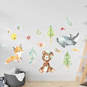 Papierdrachen Stickers muraux - 8 planches de stickers muraux pour enfants - décoration de chambre d'enfant - Animaux de la forêt - 22 x 30 cm par feuille - set 6 (Papierdrachen, neuf)