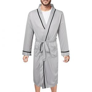 Générique Robe de Chambre Légère Été Homme Col en Forme Peignoir avec Poches Mélange de Coton Kimono Japonais Confortable Manche Longue Sortie de Bain Vêtements de Nuit Kimono légère Robe (kWEX, neuf)