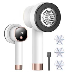 Rasoir Anti Bouloche Électrique Écran LCD,Rechargeable Câble USB,3 Niveaux de Puissance Réglables,Tête à 6 Lames Bouloche Appareil, pour Vêtements Canapés Couvertures Rideaux -Blanc (Greek-JP, neuf)