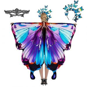 plainshe Lot de 3 ailes de papillon, ailes de f&eacute;e, pour adulte, costume de papillon, violet, costume d'Halloween pour femme (#032) (plainshe, neuf)