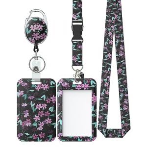 Uniclife Porte Badge Coulissant floral Étui en Plastique à Fleurs Rose avec Enrouleur de Badge Rétractable Clip Mousqueton et Lanière Détachable Porte Carte Navigo pour le Bureau de l'École (Dinglang, neuf)