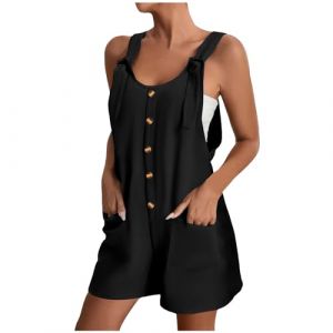 Combishort Salopette Femme Ete Fluide Chic Sexy Mode Casual Combinaison Femmes Été sans Manches Coton Vintage Jumpsuit avec Poche Pantalon Combinaisons et Combishorts (goodups, neuf)