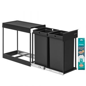 SONGMICS Poubelle de Tri Sélectif, Poubelle de Cuisine Extractible Coulissante, 2 Seaux de 15 L, Coulissement en Douceur, Structure en Acier, Couvercle en ABS, Noir d'Encre LTB950B01 (SONGMICS HOME FR, neuf)