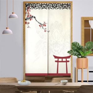 Surwin Rideau de Porte Japonais Long Tapisserie Noren en Lin Fen&ecirc;tre Rideaux Panneau Tenture Tapisserie D&eacute;coration pour Cuisine Chambre D&eacute;coration de Maison (Prune Rouge,75x150cm) (Yiwin, neuf)