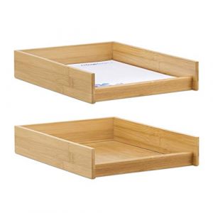 Relaxdays Corbeille à Courrier Bois, Lot de 2, Papier Format A4, Bureau, Range-Documents & Lettres, Aspect Bambou, 25x33cm, Nature (Relaxdays, neuf)