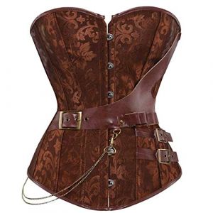 Josamogre Overbust Corset Bustier Steampunk Femme Grande Taille Punk Gothique Cuir Baleine Acier Sexy &eacute;rotique Pirate Marron 4XL (Josamogre Corset, neuf)