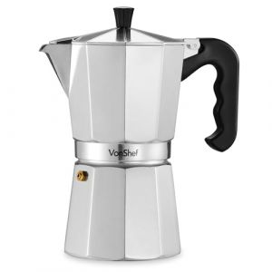 VonShef Cafetière Italienne - Cafetière Moka en Aluminium 9 Tasses - Pour Cuisinière à Gaz et Électrique - 450 ml - Joint et Filtre de Remplacement Inclus (VonHaus EU, neuf)