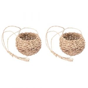 Amosfun Lot de 2 paniers suspendus en corde de chanvre - En corde tress&eacute;e - Pour le jardin en plein air - &Eacute;tag&egrave;re &agrave; plantes - Panier &agrave; plantes suspendu en bois - Panier en rotin (Colored Flag, neuf)