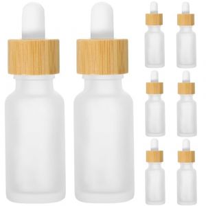 Healifty Lot de 8 Flacons en Verre D&eacute;poli 20 Ml Bouchon en Bambou et Pipette Compte-Gouttes pour Huiles Essentielles, R&eacute;cipients pour Produits Cosm&eacute;tiques et Usage Personnel (Madonna Tied, neuf)