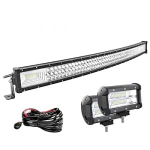 Willpower 107cm 42'' 540W Barre LED Incurvé + 2pcs 18cm 72W Phare de Travail LED + Faisceau de Câblage Rampe LED Bar a LED 12V 24V Étanche Projecteur LED pour 4x4 Voiture Camion Tracteur Quad Bateau (YZ-EU, neuf)