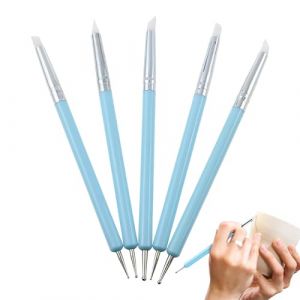 Outils de sculpture en argile, outils de ongles en silicone,5 pièces outils de sculpture en argile en silicone à double ongle - Brosses en céramique, stylo à forage de points pour le Nouvel An chinois (Sunnyushine, neuf)