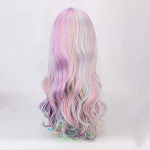 Arc-en-ciel coloré longs bouclés femmes perruques synthétiques haute température fibre faux cheveux Cosplay arc-en-ciel ondulé perruque cosplay cheveux une taille perruque arc-en-ciel (long zhu tang, neuf)