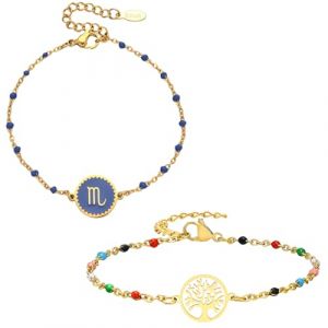 Caimeytie 2 bracelets,1 bracelet zodiaque femme,et 1 bracelet arbre de vie,parure bijoux femme acier inoxydable,bracelet multicolore,id&eacute;e cadeau femme,bracelet Scorpion (YIXUYU, neuf)