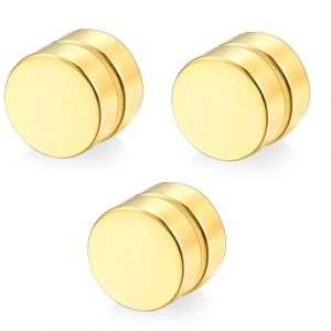 JEYORZY 3 Paires Fausse Boucles d’oreilles Homme Acier Inoxydable Boucles d’oreilles Sans Trou Faux Piercing Oreille Magnétique Fausse Creole Boucle d'oreilles Set Clip Aimanté Homme(Or) (Wacicy EU, neuf)