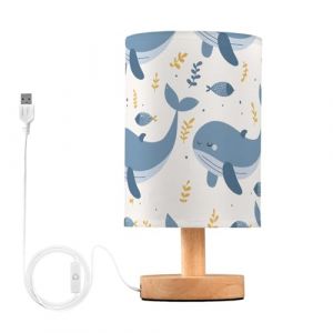 Mnsruu Lampe de chevet baleine bleu océan blanc lampe de chevet lumière LED lampe de bureau abat-jour en tissu petite lampe pour chambre à coucher salon (ampoule incluse) (UHONEY, neuf)