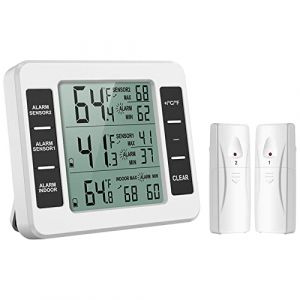 ORIA Thermom&egrave;tre de Frigo Congelateur, Thermom&egrave;tre de R&eacute;frig&eacute;rateur Sans Fil avec 2 Capteurs, Alarme Sonore, Min/Max, Thermometre In/Ext&eacute;rieur pour Maison Cuisine Restaurant Bars Caf&eacute; (SuionEU, neuf)