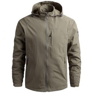 Aotoyou Blouson Imperméable Pour Homme Veste Outdoor Coupe Vent Manteau Résistant Pluie Veste Randonnée Camping Chasse Pêche Tissu Comfortable Kaki XL (Aotoyou, neuf)