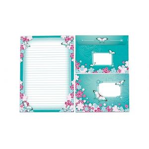 Lot de papier à lettre avec enveloppe pour filles, enfants, papillons et fleurs (bloc A5 avec 25 feuilles + 15 enveloppes) (LIMONIA, neuf)