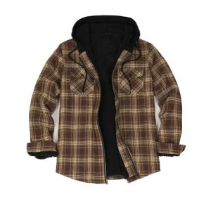 ZENTHACE Veste-chemise &agrave; capuche en flanelle doubl&eacute;e Sherpa pour homme, &agrave; fermeture &eacute;clair compl&egrave;te et &agrave; motif &eacute;cossais, marron, XL (ZENTHACE, neuf)