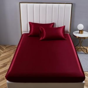 YASMENG Drap Housse 90x190 Satin Vin Rouge Uni Bonnet 30 cm Soyeux Brillant Luxe Soie Drap de lit en Satin de Soie Polyester Douce Lisse Respirant pour Matelas Épais (Tamir Zhang, neuf)
