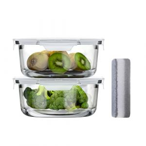 Bstask Lot de 2 boîtes alimentaires rondes en verre avec couvercles, boîtes à repas scellées, boîtes à déjeuner en verre avec couvercle, boîtes de conservation des aliments (660 ml), passent au (BFREUORI, neuf)