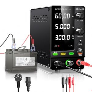 RUZIZAO Alimentation de Laboratoire 60V 5A, 300W Encodeur et Affichage LED à 4 Chiffres Alimentation Stabilisée Réglable pour Chargement de Batterie 6V~48V Interrupteur de Sortie Détection de Charge (Borui Tools EU, neuf)