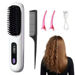 Naelyah Brosse Lissante Portable Naelyah &ndash; GoBrosse Pro brosse lissante cheveux sans fil mini lisseur cheveux avec &eacute;cran 3 temp&eacute;ratures r&eacute;glables peigne chauffant ionique, voyage et domicile (US-XINGYUE, neuf)
