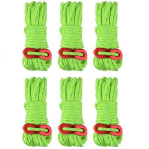 TRIWONDER Corde de Tente R&eacute;fl&eacute;chissante 4 m Corde en Nylon Diam&egrave;tre 4 mm Ficelle avec Tendeur pour Camping Randonn&eacute;e B&acirc;che Auvent (A - Vert Fluorescent(&Phi;4mm) - 6 Pi&egrave;ces) (TRIWONDER (FR), neuf)