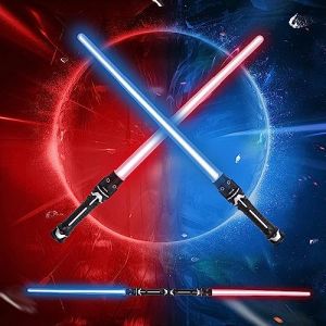 Bohrma Sabre Laser Enfant 2 Pièces Lightsaber 2 en 1 Sabre Laser Lumineux LED 7 Couleurs Sabre Laser à Effets Sonores Epées Laser Télescopiques pour Adulte Enfant Halloween Cosplay Party (jixinzhaodianzi, neuf)