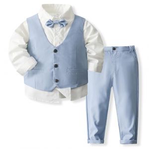 Yaopelky Ensemble de Costume Formel pour b&eacute;b&eacute; gar&ccedil;on avec Gilet et n&oelig;ud Papillon, Robe, Chemise, Pantalon, Tenues de Mariage pour gar&ccedil;ons, Bleu, 2-3 Ans (Yaopelky, neuf)