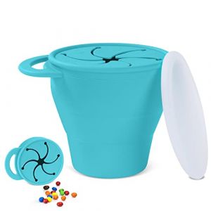 Vicloon Tasse à Collation Silicone, Boîte à Goûter Enfant avec Couvercle et Poignées, Sans BPA/Lavable en Machine, Tasses d'apprentissage Pliable, Adapté aux Pique-Niques avec Bébés-Bleu (HANSBUY, neuf)