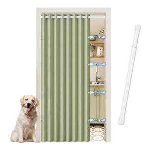 JCyh Rideau de Porte Accordéon Occultant Magnétique - Tringle Télescopique Incluse - Rideau Pliable sans Perçage pour Séparation de Pièce, Dressing, Cuisine, Cache Placard, Vert (JCYH, neuf)