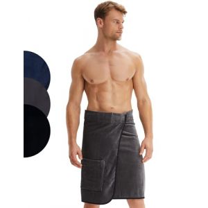 Morgenstern Kilt de Sauna Homme avec Velcro 100% Coton &Eacute;ponge Oeko-TEX&reg; Drap de Bain Serviette de Sauna avec Poche Jan Gris (Morgenstern24, neuf)