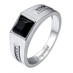 Custom4U Chevalière Signet Prénom à Graver pour Homme en Argent 925 Bague Chevalière avec Pierre Carré Taille 61.5 (Custom4U Store, neuf)
