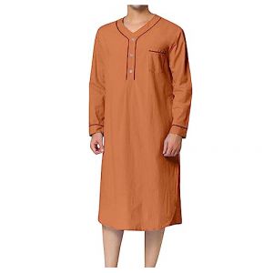 BeerMmay Chemise de Nuit pour Hommes à Manches Longues Coton Chemise de Nuit Loose Comfy Sleep Shirt Soft Nightgown Housecoat S-XXXL,Orange,3XL (yuxiansunjiazhuangzhenbaishunbaihuodian, neuf)