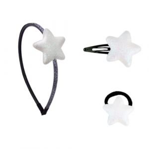 Righe e Pois - Lot de 3 accessoires pour cheveux fille avec &eacute;toile scintillante, 1 serre-t&ecirc;te pour cheveux+ 1 pince &agrave; cheveux philanca+ 1 pince &agrave; cheveux clic clac (paquet de 3 pi&egrave;ces) (blanc) (Righe-Pois, neuf)