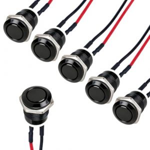 6 Pi&egrave;ces 12 MM Bouton Poussoir Pr&eacute;c&acirc;bl&eacute;s, 12 V 2 A Interrupteur &agrave; Bouton-Poussoir M&eacute;tallique Momentan&eacute; T&ecirc;te Plate pour Voiture Bateau, &Eacute;tanche IP65 (LiYouZhiXiang, neuf)